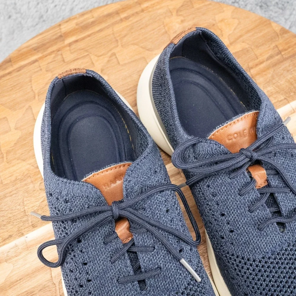 Mens 8.5 Cole Haan Grand Troy Knit Wingtip Oxford Shoes Marine/Ombre Blue C33768